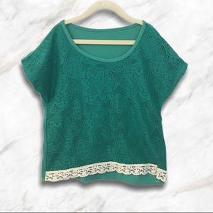 Green Lace Crop Top- XS